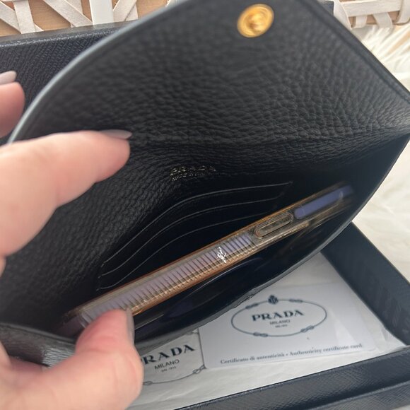 Prada Envelope clutch in Black & Gold includes box & authenticity cards shown - Picture 8 of 9